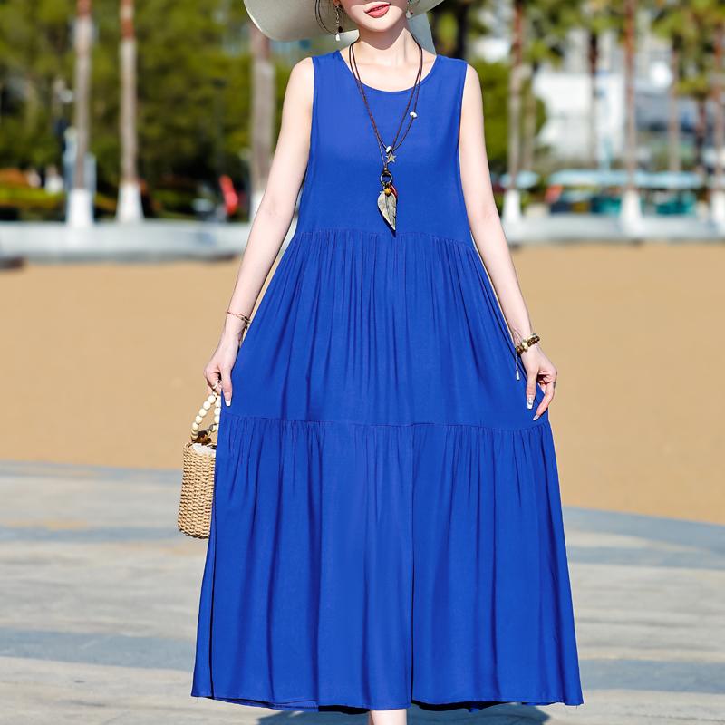 Elegantní dámské letní šaty nadměrné velikosti, ležérní volné dlouhé šaty bez rukávů, dámské vintage oblečení