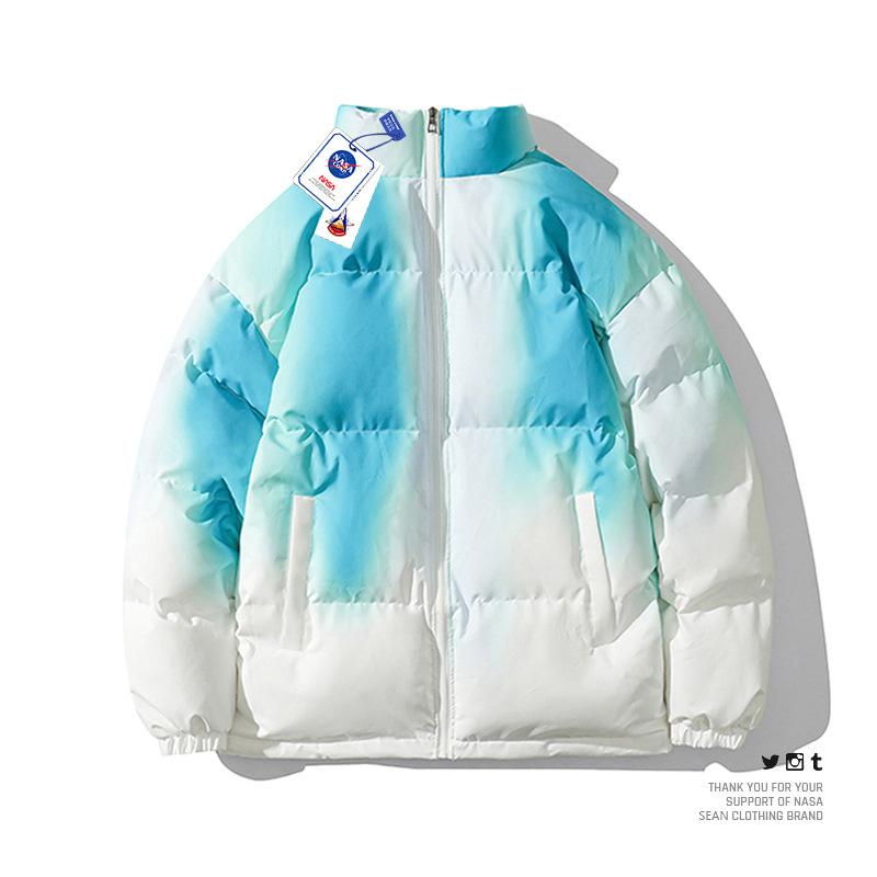 

Несезонная пара утолщенная хлопковая куртка для мужчин и женщин, зимняя трендовая брендовая короткая куртка с градиентом и воротником-стойкой 2XL