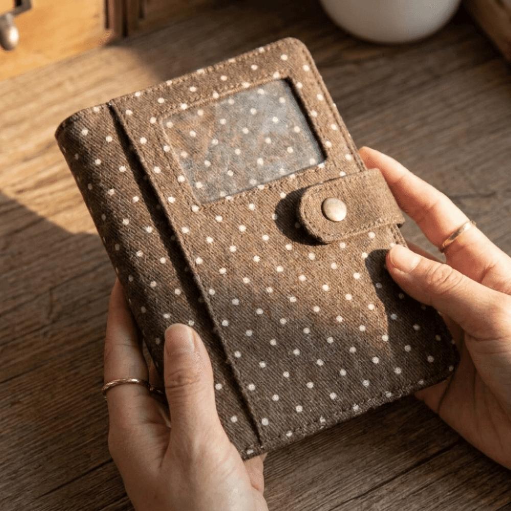 Card Pocket Polka Dot A7 Notebook Denim Fabric Stationery Album Journal Binder Cover Portable