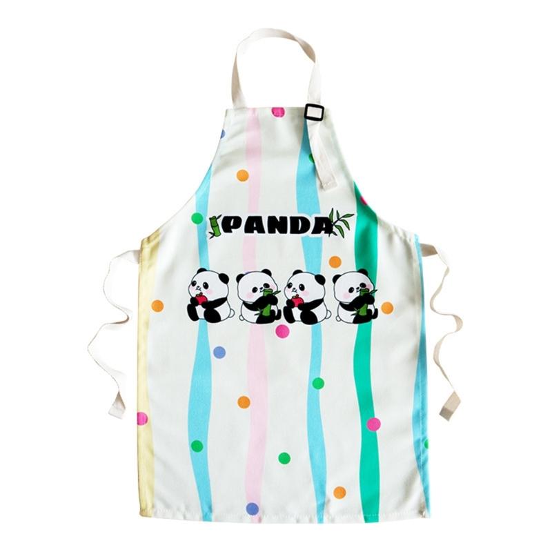 Unisex Child Apron for Cooking and Art Checkered Panda Pattern, Water Resistant, Easy Cleaning For 3 to 8 Years Old