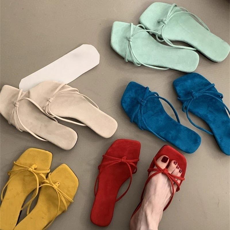 French square head pinch flip-flops shoes women's summer Roman sandals gentle thin strap flat toe cool slippers