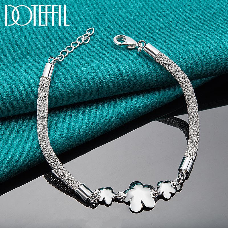 Pulsera de flores con cadena de serpiente, joyería de moda de plata