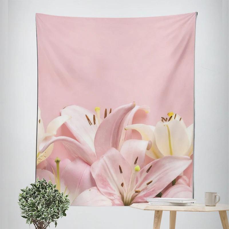 Pink Flowers Butterfly Decorative Tapestry Home Wall Decor Office Living Room Tapestry