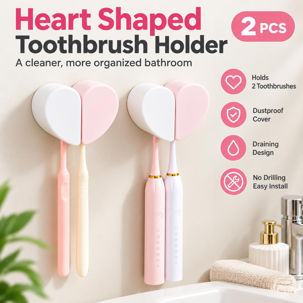2Pcs Dustproof Toothbrush Holder Heart Shape Toothbrush Stand New Toothbrush Storage Rack Couples