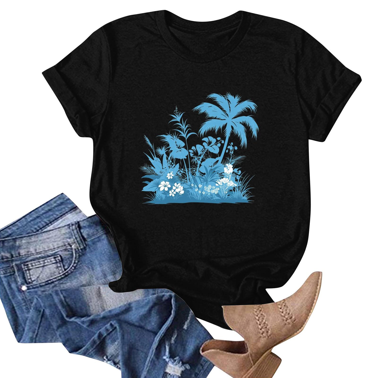 

Женская мода повседневная гавайская футболка с коротким рукавом и принтом, топ, футболка с коротким рукавом L чёрный