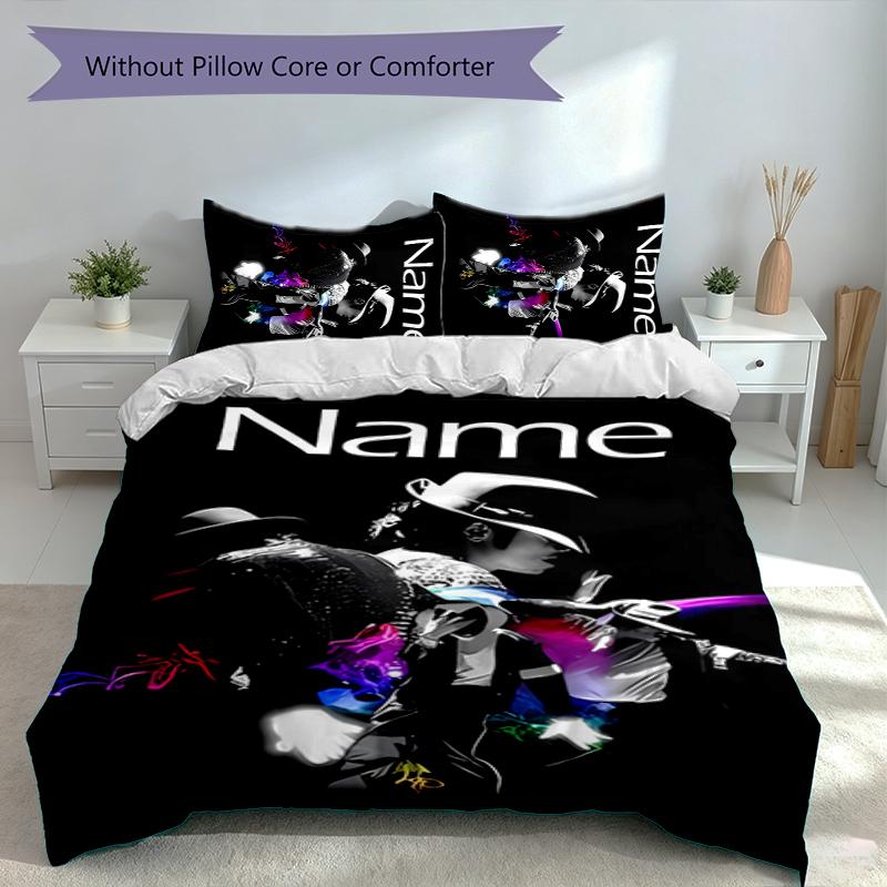3pcs Custom Name Michael Jackson Set,Includes 1 Duvet Cover and 2 Pillowcases,All-season Bedroom Decor