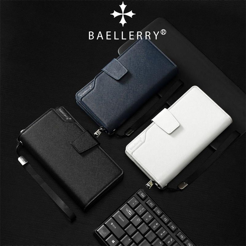 Baellerry Męskie Modne Długie Portfele Sztuczna Skóra Uchwyt na Karty Biznesowy Vintage Design Zamknięcie na Zamek Torebki