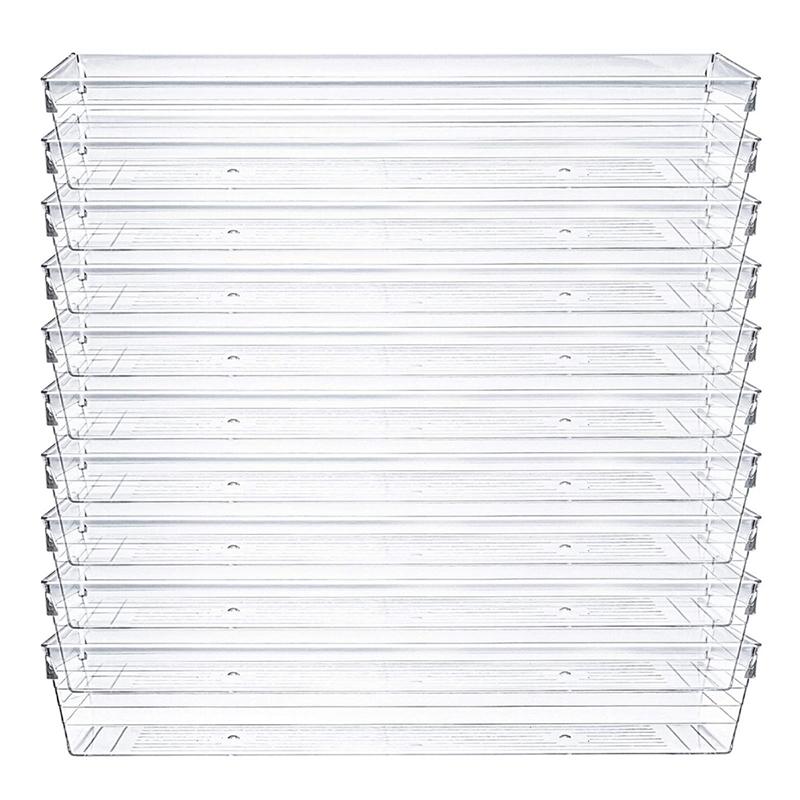 Набор из 10 прозрачных лотков-органайзеров для ящиков, 12 x 3 x 2 дюйма. Разделители для настольных ящиков, контейнеры для хранения, набор коробок для хранения для кухни прозрачный