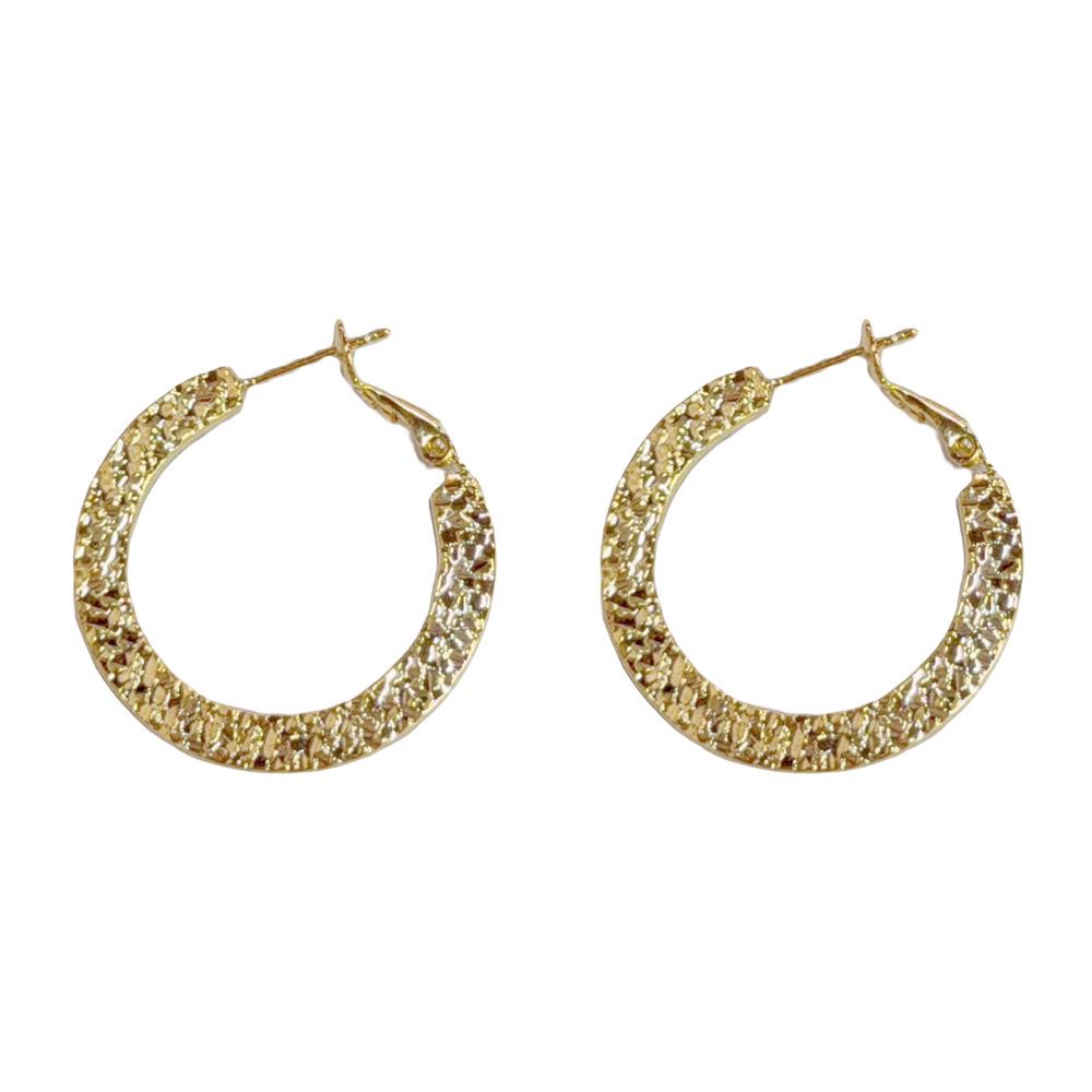 Unique Metal Texture Round Hoop Earrings - Women's Simple Cool Style Ear Studs