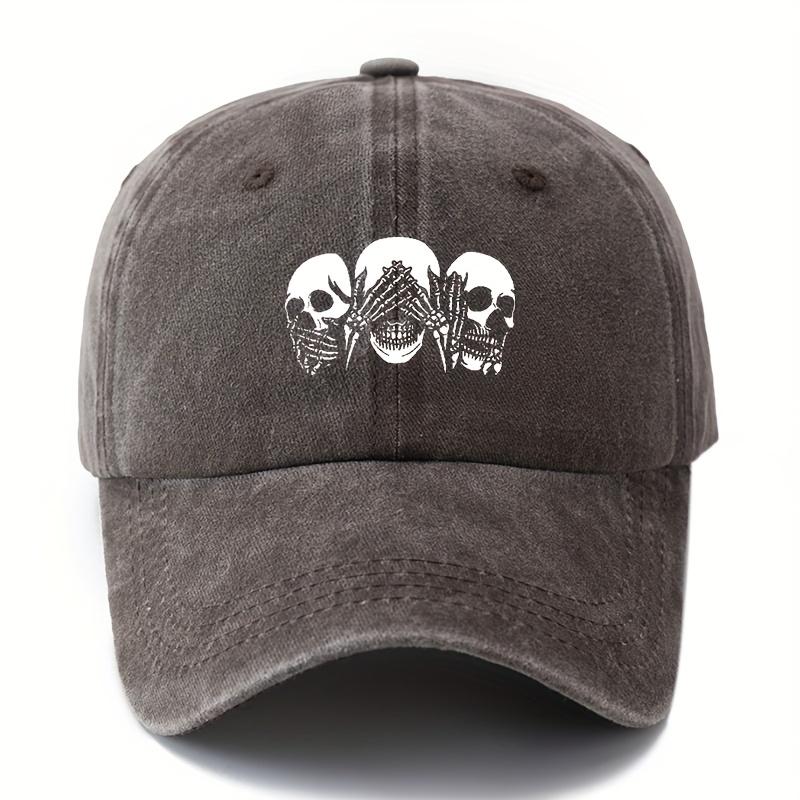 Unisex Fashionable Versatile Printed Skull Gesture Baseball Cap Lightweight Curved Brim Trucker Baseball Cap