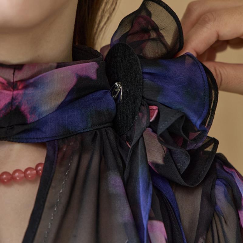 MAXZA High Neck Chiffon Blouse With Flower Corsage Ze05qb013nh