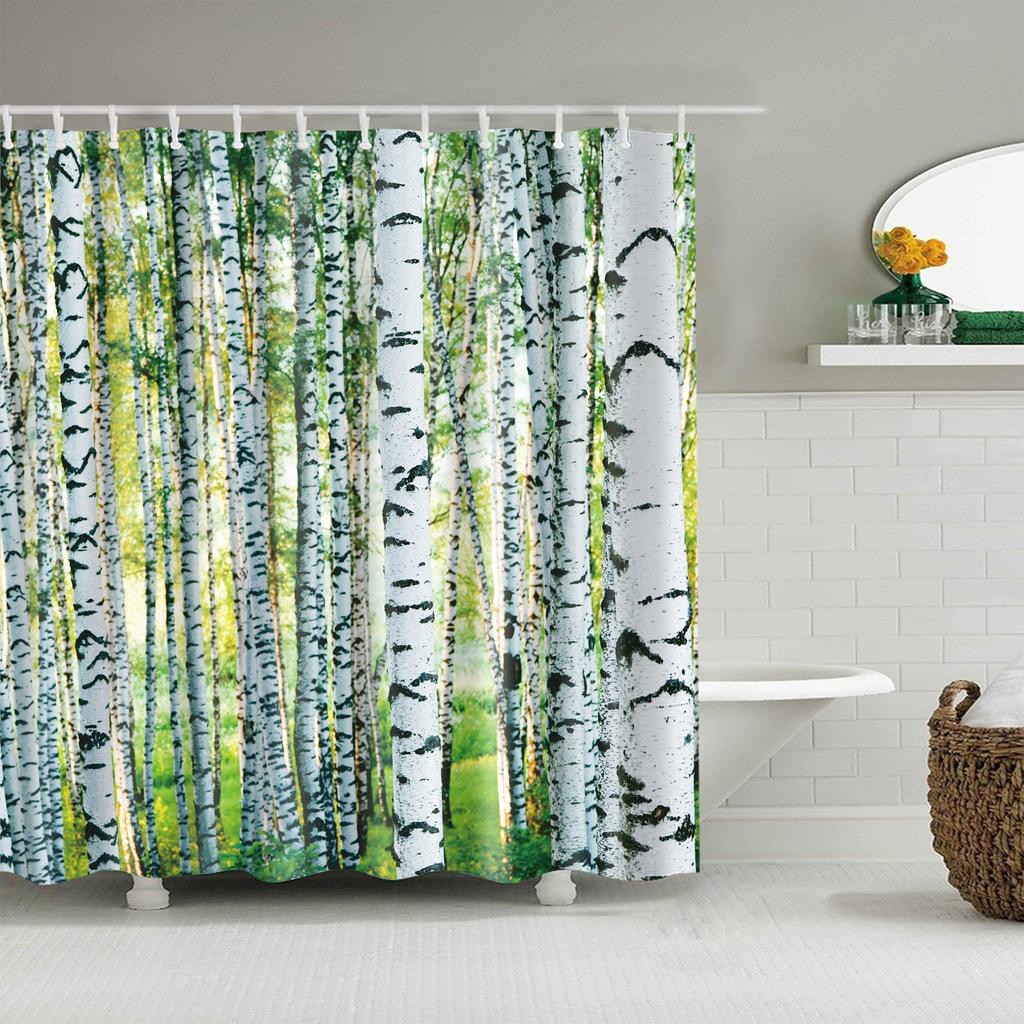 Plant Stripes Shower Curtain Bathroom Waterproof Polyester Shower Curtains for Bathroom Flower Print Bath Curtain with Hooks