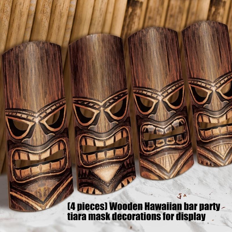 Pack of 4 Hand Carving Wooden Mask Wall Hangings Polynesian Themed Home Decorative Item for Indoor and Outdoor Space