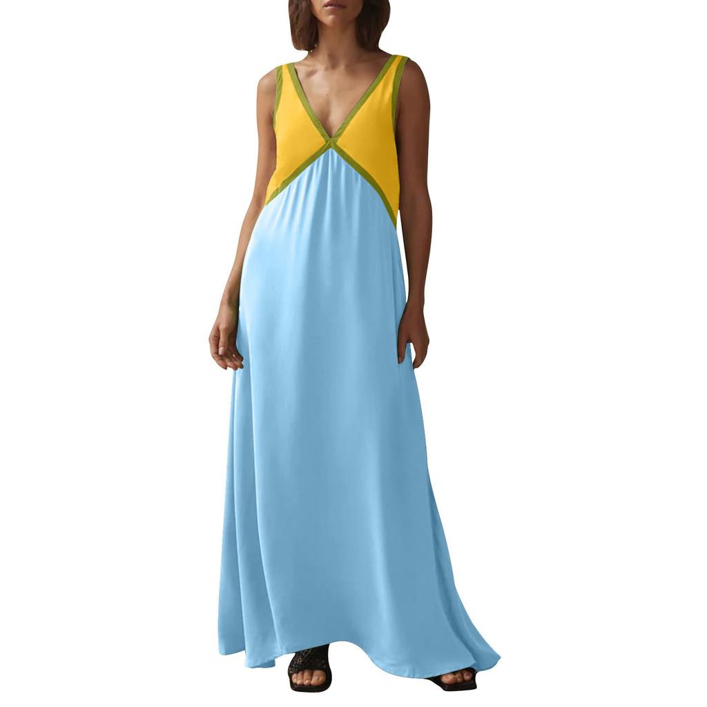 Women's Sleeveless Color Blocked Loose Dress