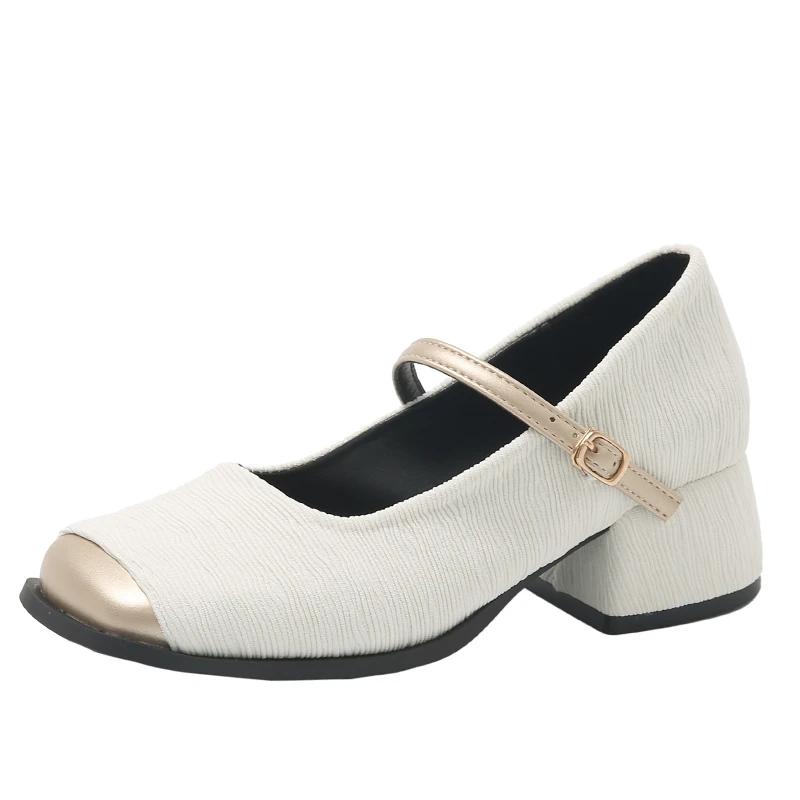 Neue Mary Jane Schuhe mit hohen Absätzen für Damen, eckige Zehenpartie, Sommer, dicker Absatz, elegant, flach, Riemchen mit Schnalle, Damen-Einzelschuhe