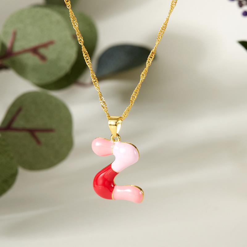 Colorful Bubble Initial Pendant Necklace - 26 Letter Clavicle Chain Jewelry