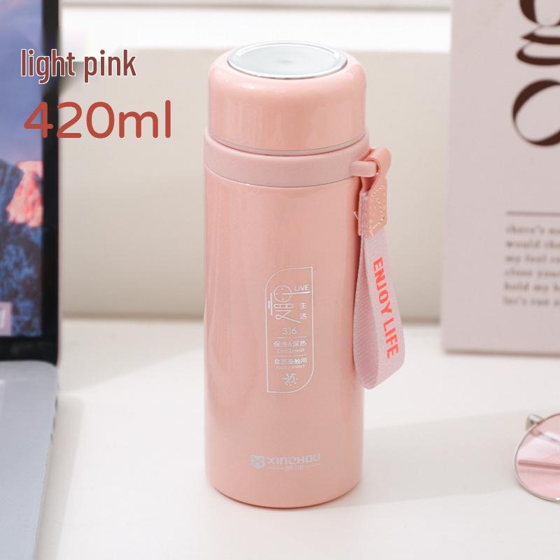 

316 Stainless Steel Insulated Cup with Lanyard - Portable for Men, Women, and Students - Simple Design, Ideal Souvenir Gift 360 ml рожевий