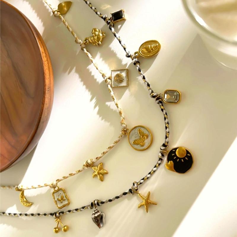Summer Stainless Steel Necklace Sea Themed Starfish and Heart Charm Drop Oil Neckwear Enamel Jewelry Accessory