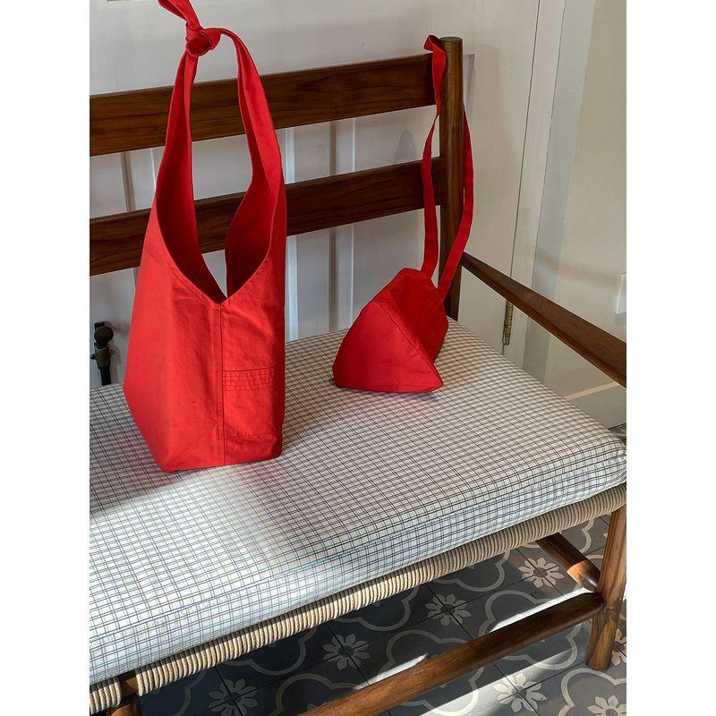 

A Bow 2025 | Летняя 100% хлопок летняя красная трехмерный батик классическая сумка-ведро на все случаи жизни Red/Small bag