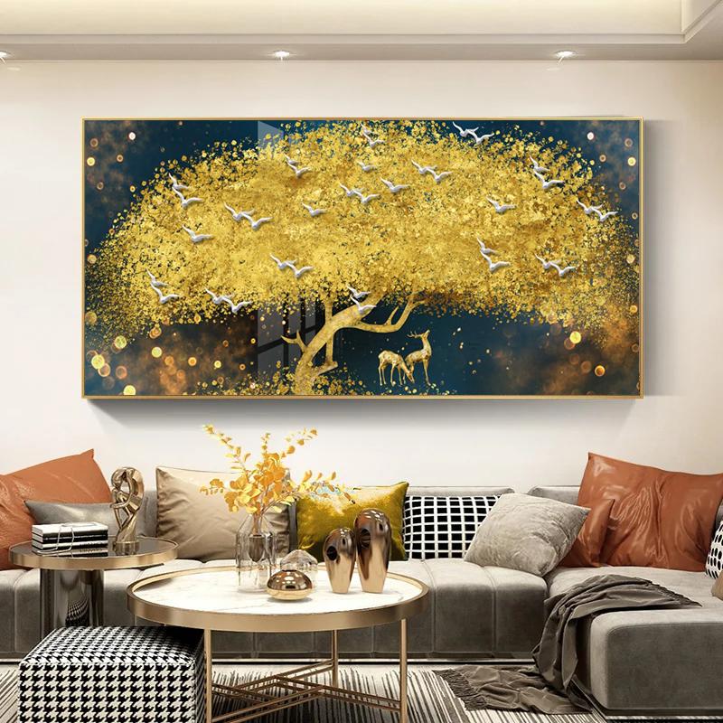 Żółte Złote Drzewko Pieniędzy do Dekoracji Salonu Obraz Bogate Drzewo Obraz na Płótnie Obrazy Ścienne Plakaty Krajobrazowe Wydruki