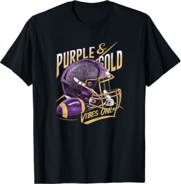 Purple & Gold Vibes Only Football Player Team Matching T-Shirt