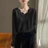 French Chic Lace Base V-Neck Velvet Sweater - Women's Long Sleeve Knitted Top