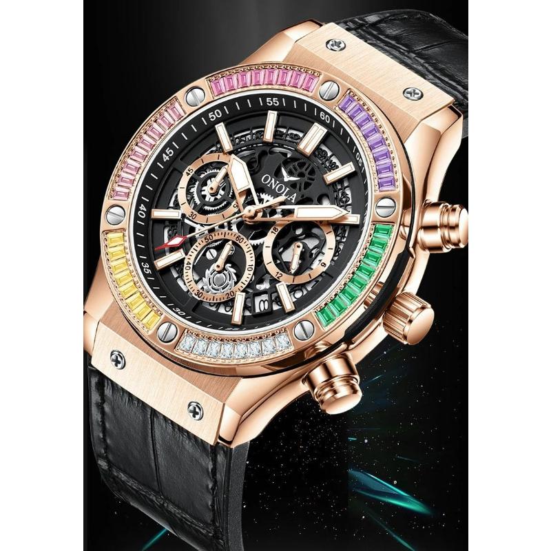 ONOLA Luxury Men Watch Casual Colored Diamond Luminous Calendar Quartz Watch Waterproof Watch Men Chronograph Wristwatch Clock