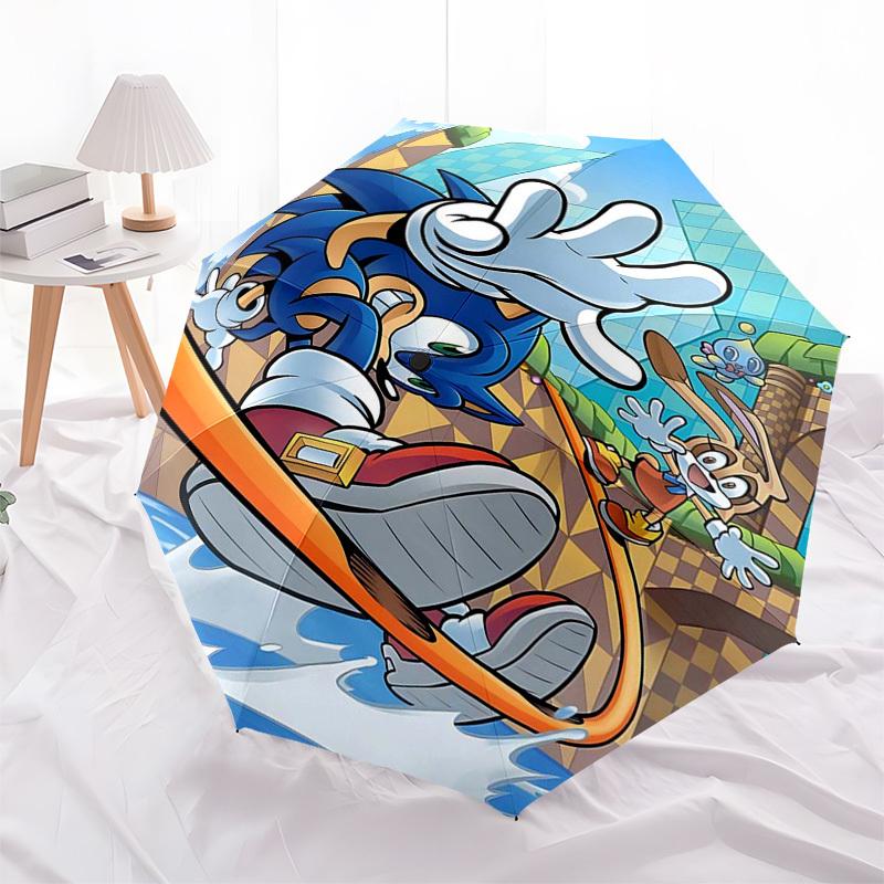 

1pc Sonic the Hedgehog Automatic Opening Folding Umbrella with 8-Bone Iron Frame Portable Outdoor for Fans, Travelers, Everyday Use, and Festive Gifts