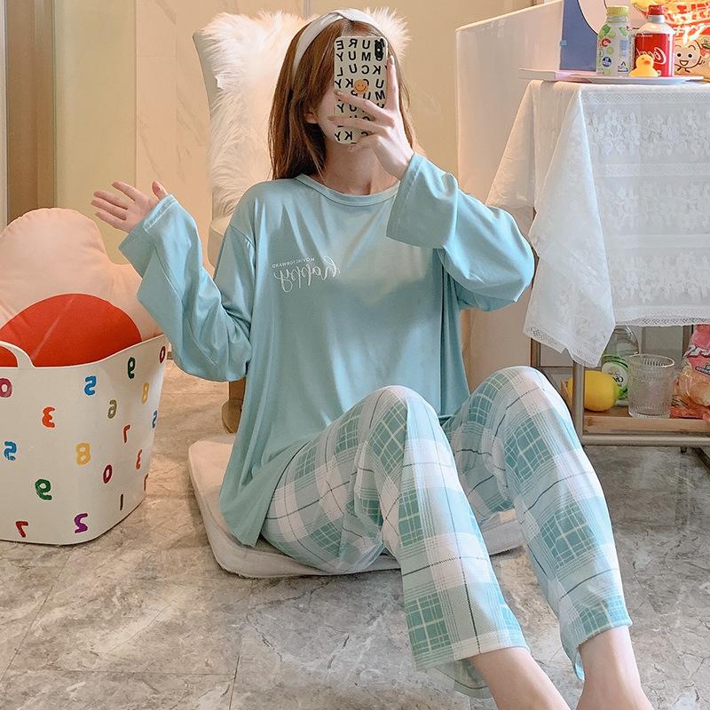 Pijamas femininos de primavera e outono, roupa para casa, meninas, estudantes, pijamas, mangas compridas e calças, roupa simples para casa