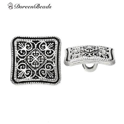 Pack of 10 Metal Shank Square Flower Carved Buttons 13mm.