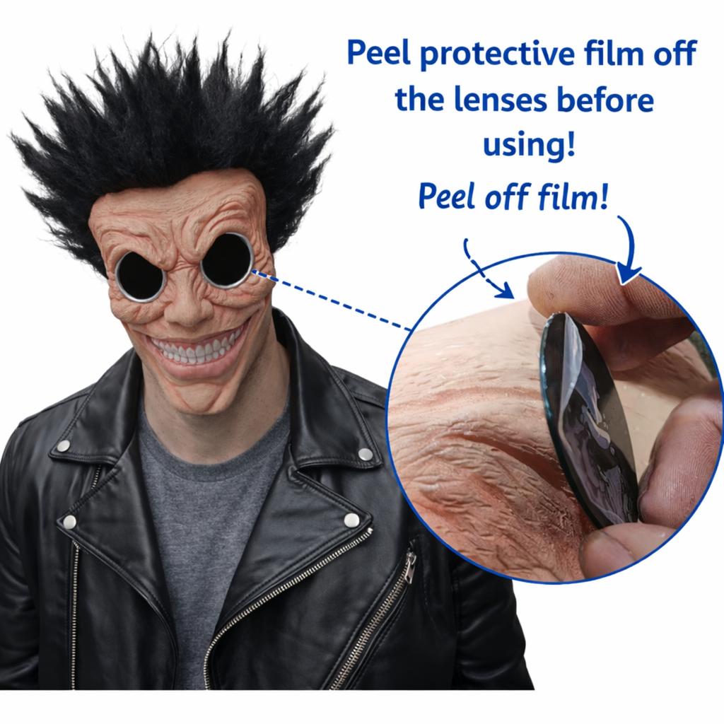 Realistic Creepy Latex Mask with Wild Black Spiky Wig Full Face Horror Mask for Halloween Party Costume Props