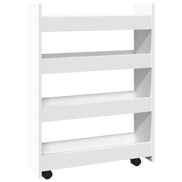 VidaXL Narrow 4-Tier Storage Cart White Engineered Wood, Slim Storage Cart, Rolling Cart, Cart 855259