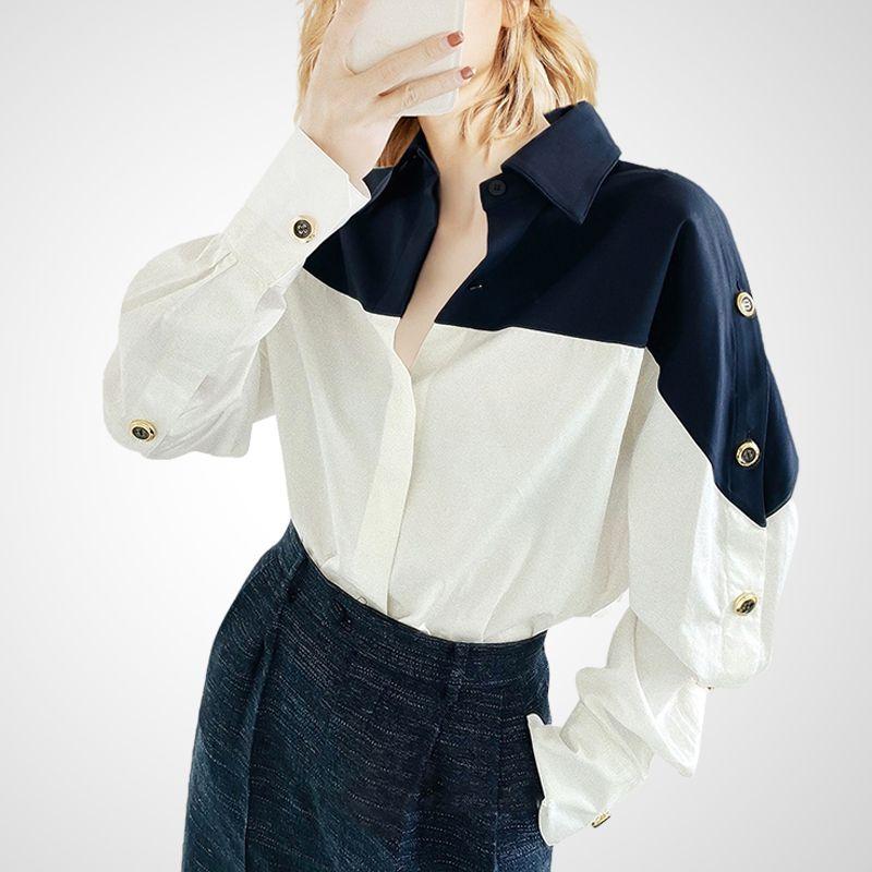 

French Design Chic Contrast Color Loose Shirt Top Color matching S