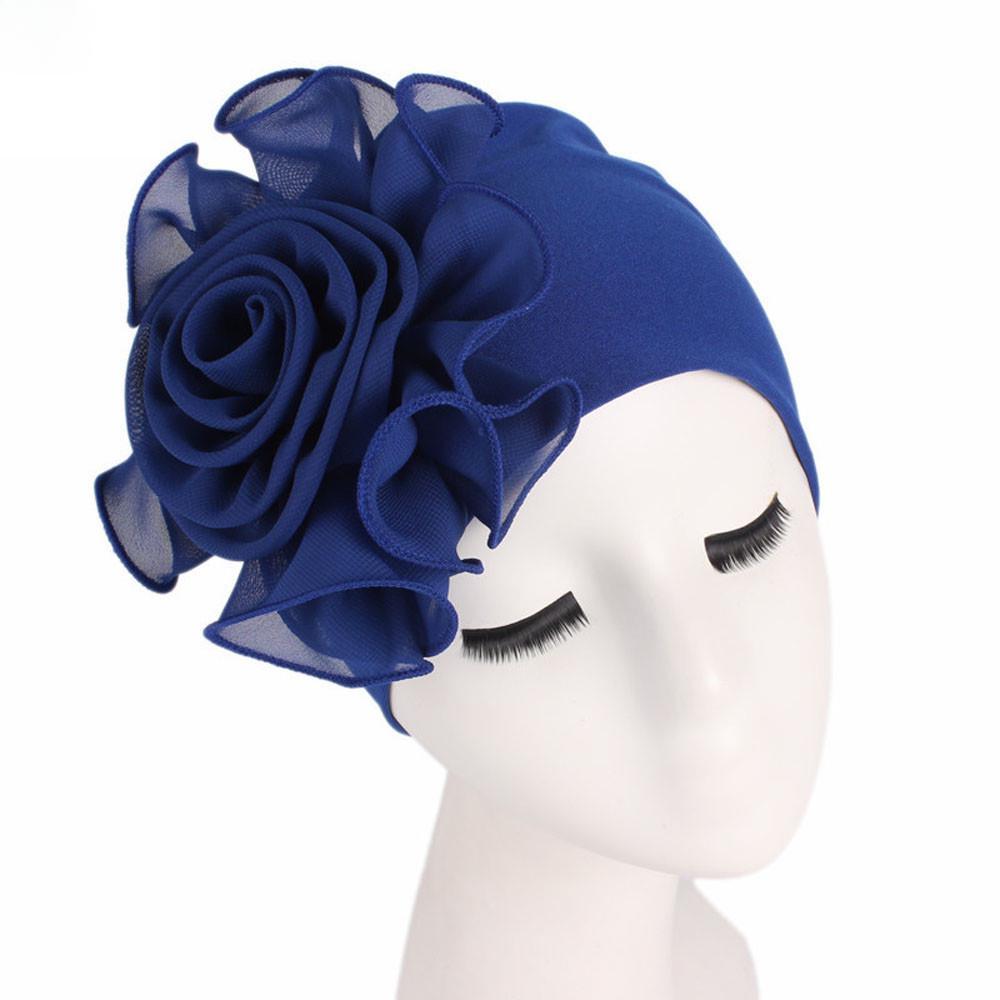 Women Ladies Retro Big Flowers Hat Turban Brim Hats Pile Cap