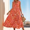 New European American Style Abstract Print Midi Dress, Summer Beach Vacation Casual Dress for Women