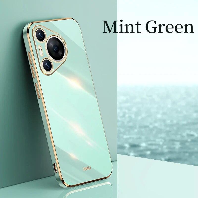 

Роскошный квадратный чехол для телефона с покрытием для Huawei Pura 70 Pro, мягкий силиконовый противоударный защитный чехол для Huawei Pura 70 Pro + Huawei Pura 70 Ultra For Pura 70 зелёный