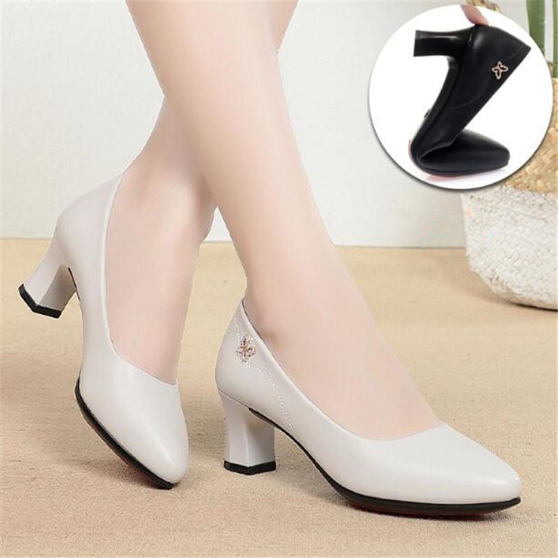 Mode Damen Pumps Schuhe Damen Echtes Leder Flach Slipper Runde Zehe High Heels Schuhe Hochzeitsparty Büro Arbeitsschuhe Größe 35-41