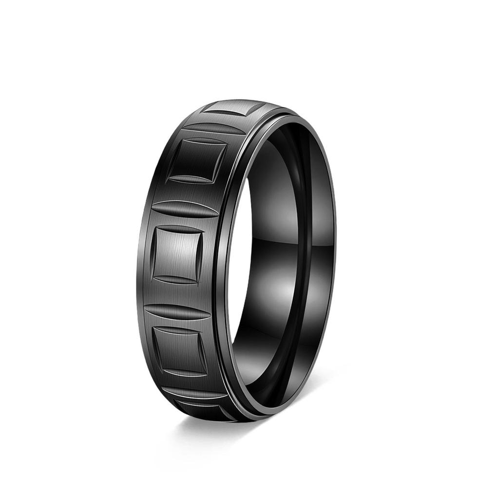 Retro Engraved Stainless Steel Men's Ring - Sanded Titanium, European & American Design, Colorfast