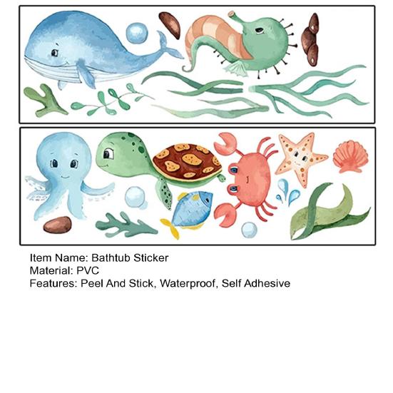 2 Sheets Non Slip Bathtub Stickers Cute Ocean Creature Sticker Self Adhesive Bath Tub