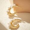 Elegant French Curved Pearl Earrings with Metal Studs – Light Luxury Style