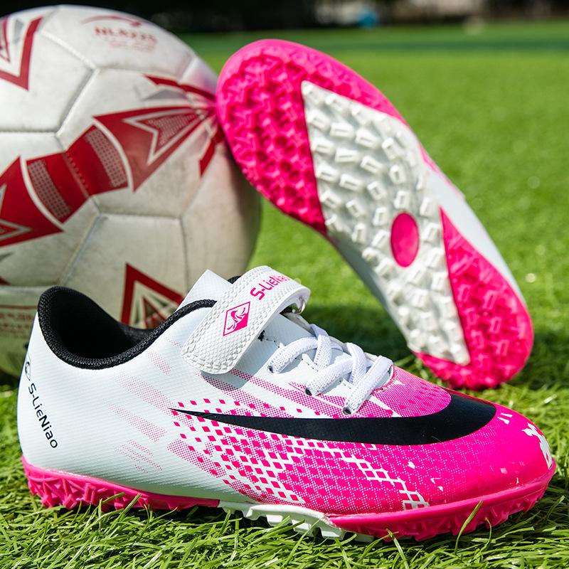 Neue Kinderfußballschuhe, Mädchen-Klettverschluss-Kinder-Sneaker, abriebfeste Jungen-Wettkampftrainingsschuhe, TF-Stollen