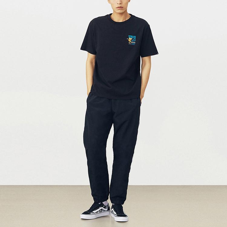 Vans Pizza Letter Print Casual Crew Neck Short Sleeve T-Shirt Unisex Tops Black VN0A54K4BLK