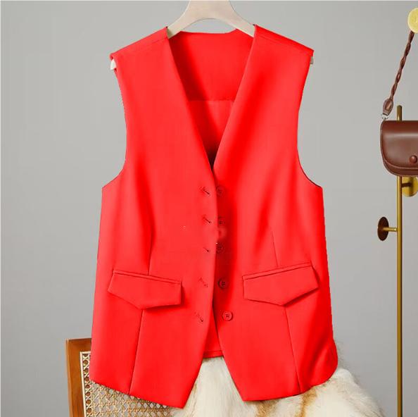 Dámská obleková vesta Elegantní dámská vesta s výstřihem do V Business vesta Bez rukávů Vesta pro styl dojíždění do kanceláře Jednobarevná Jednořadá