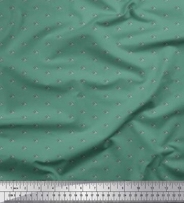 Green Japan Crepe Satin Fabric Artistic Geometric Print Fabric by Metre 42 Inch