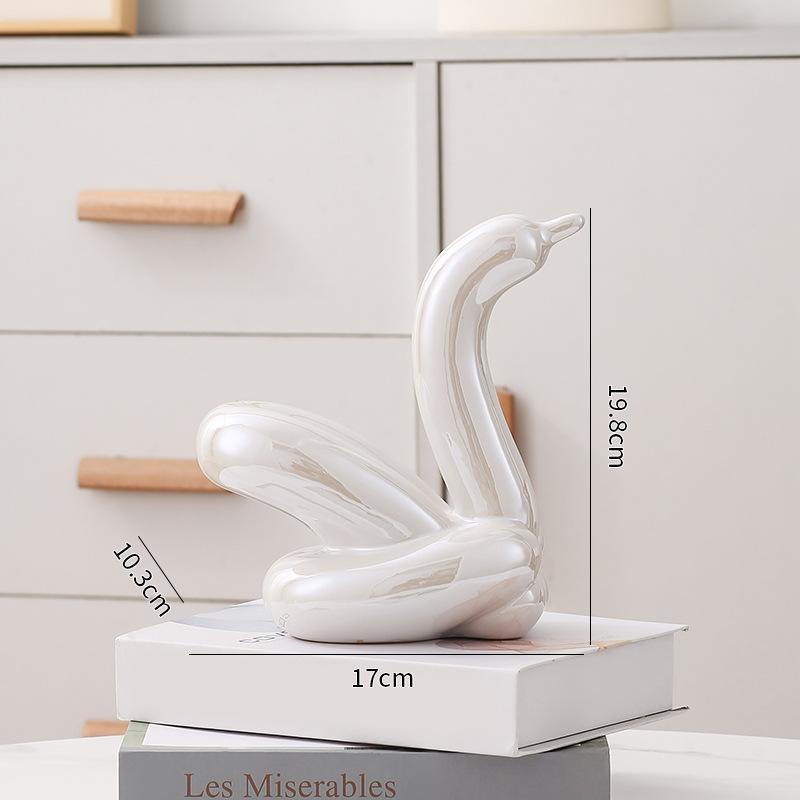 Creative Balloon Swan Electroplating Multi-color Abstract Ceramic Jewelry Sculpture Study Statue Home Office Decoration Gift
