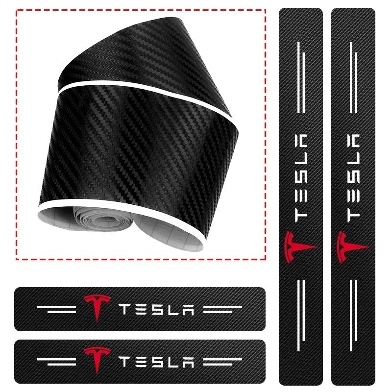 Autoaufkleber 2025 Neu Tesla 4 Stück Auto Türschwellerschutz Carbonfaser Dekoration Emblem Aufkleber für Tesla Model 3 Y 2021-2023 Sti