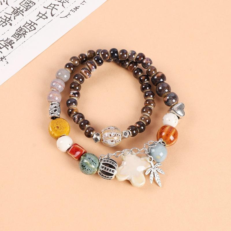 Double-layer stacked ceramic beaded bracelet men's and women's retro literary niche bracelet accessories