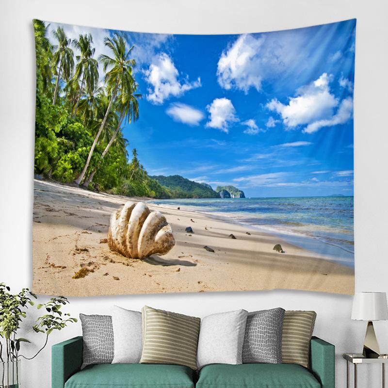 Tropical Rainforest Sea View Tapestry, Bedroom And Living Room Background Fabric, Wall Decoration Hanging Fabric