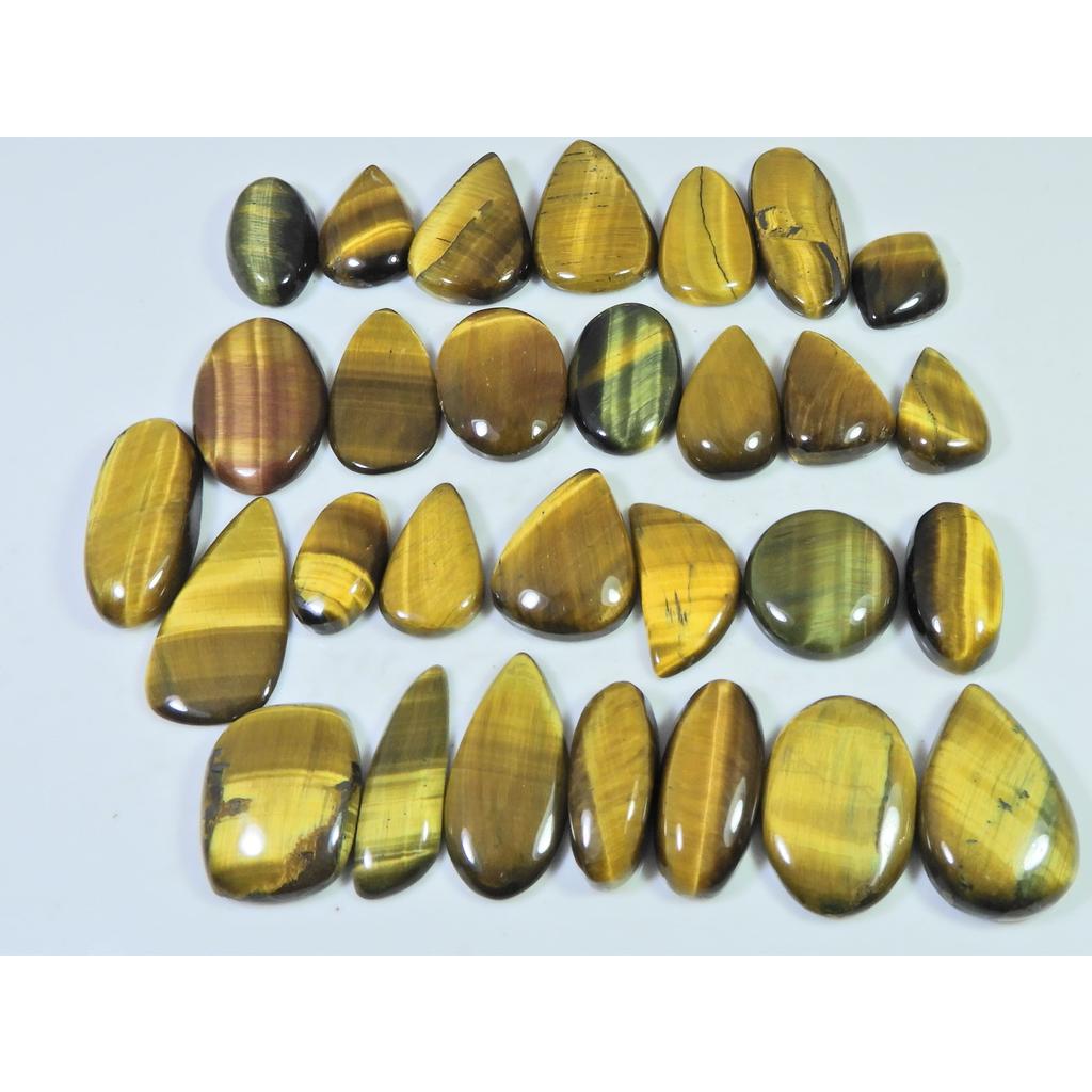 370Cts. Natural Tiger Eye Mix Cabochon Loose Gemstone 29Pcs Lot 17-28 MM C-721