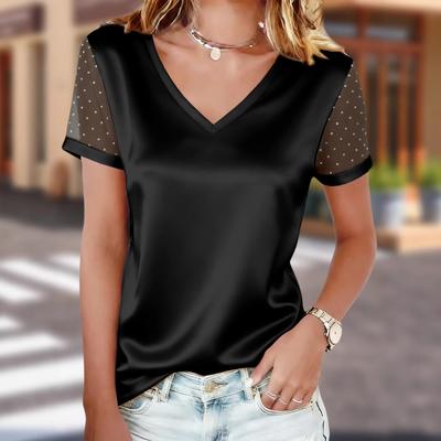 Damenmode Vielseitiges Oberteil Netz Kurzarm V-Ausschnitt T-Shirts Damen